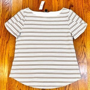 NWTO Ann Taylor Factory Stripped Flutter Shirt M Tan/Black/Cream